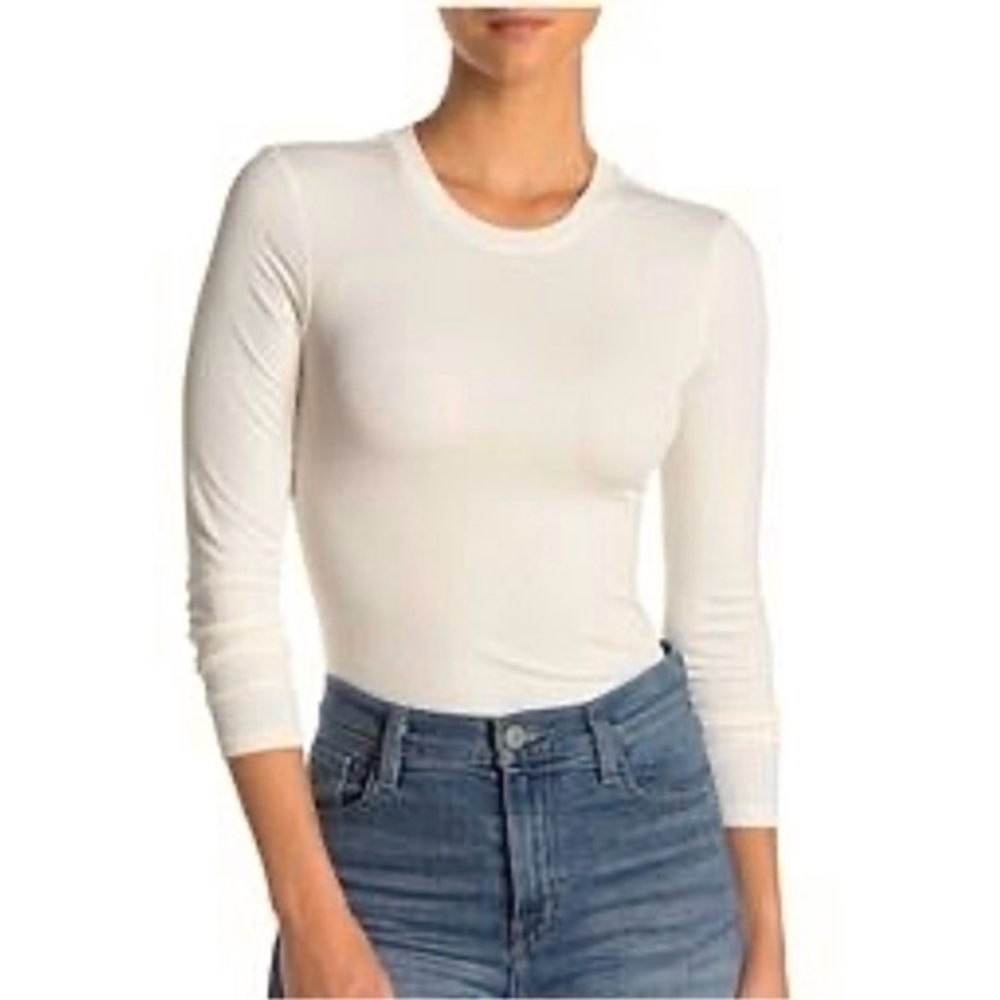 Elodie Nordstrom Bodysuit Ribbed Long Sleeve Ivory  NWOT XL Crewneck Knit